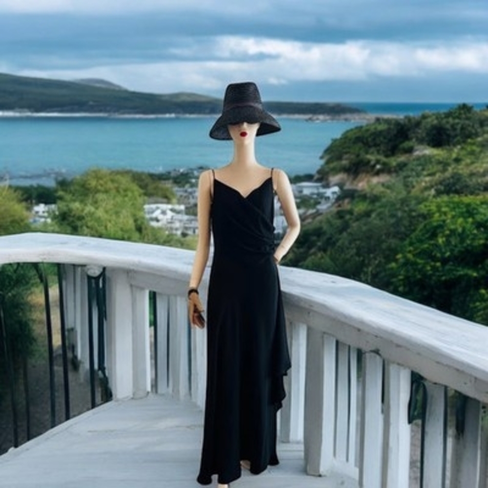 JONES NY Evening Black Asymmetrical Ruched Maxi Gown Women Size 10 NWT Vintage